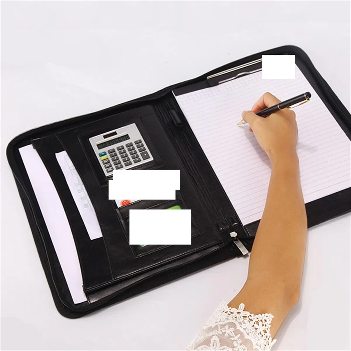 Carpeta De Documentos De Cuero Carpeta multifuncional A4 for conferencias, organizador de papelería empresarial, bolsa for documentos, carpetas archivos cuero for contratos, suministros oficina(Black)