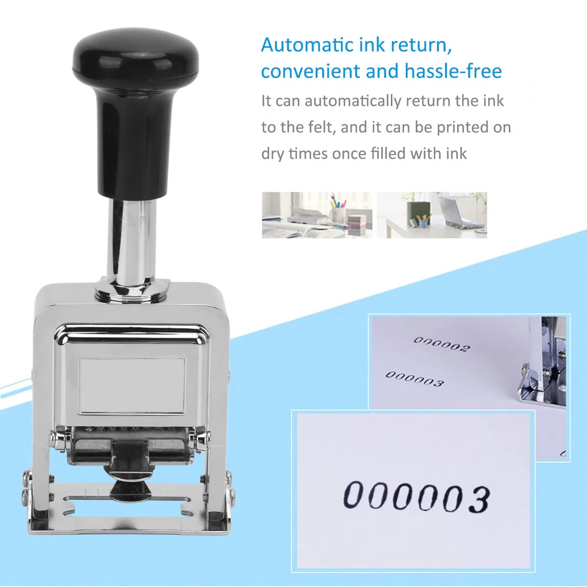 CHICIRIS Sello de Numeración Automática Máquina de Sello de Números de 5 Dígitos con Autoentintado Duradero para Banca Contable - Carcasa de Aleación de Zinc