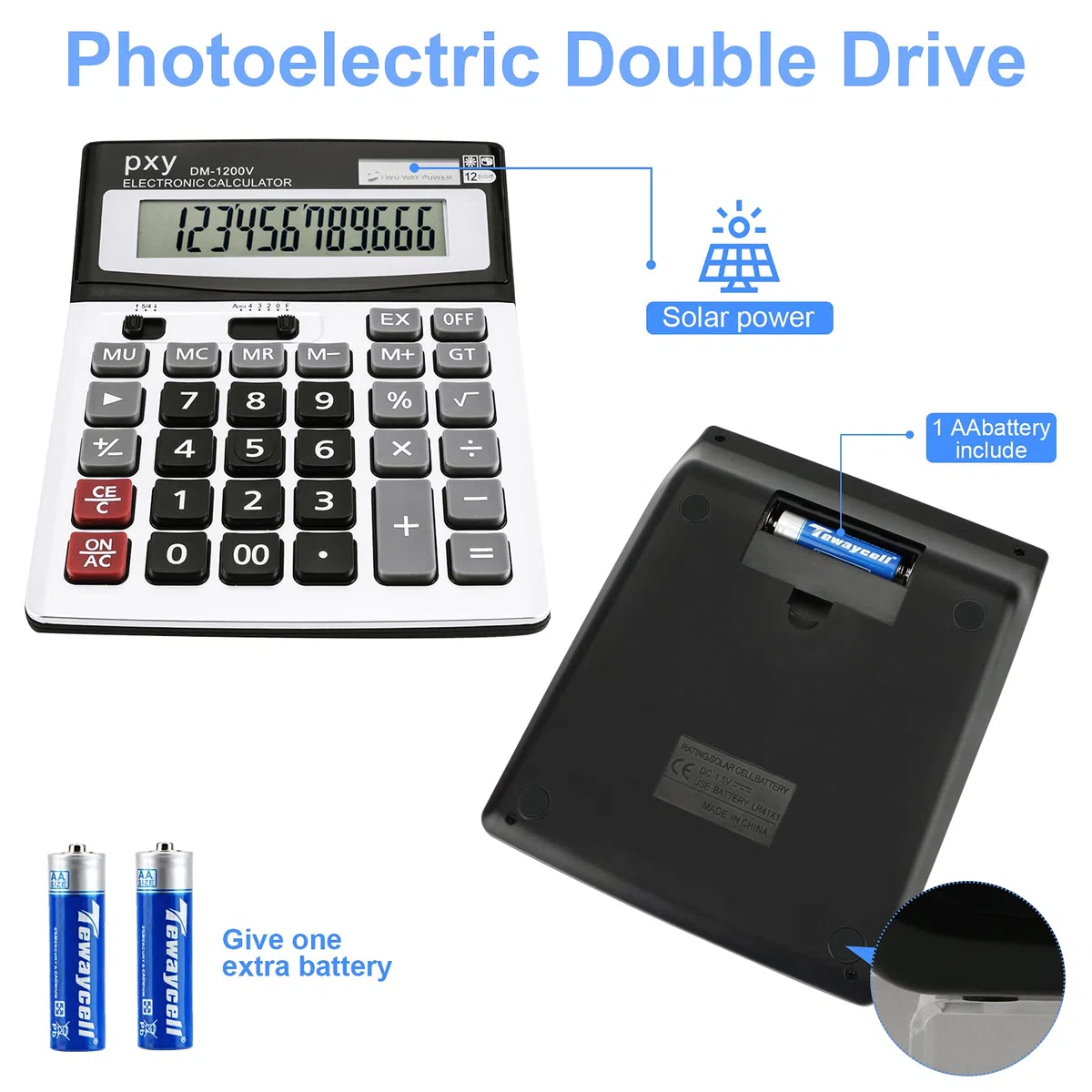 Calculadora de escritorio, batería de dos vías PXY y calculadoras de oficina de función estándar solar, calculadoras de 12 dígitos pantalla grande claramente