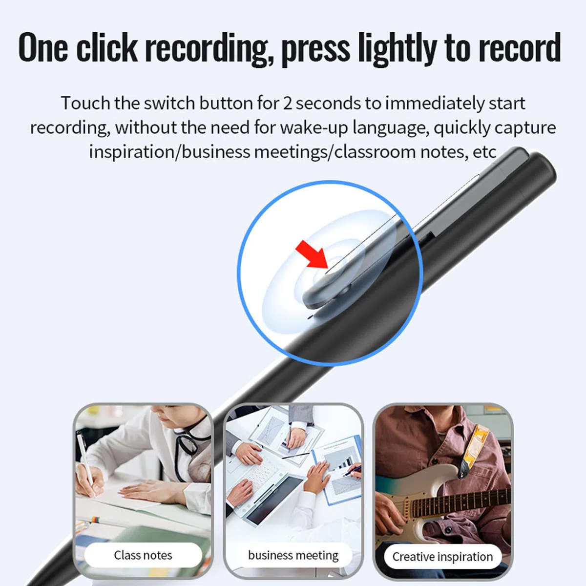 Grabadora de Voz Ergonómica Tipo Bolígrafo para Periodistas y Estudiantes Que Toman Clases Reducción de Ruido IA Ofrece Audio Claro 25 Horas Grabación Puerto Tipo C (128GB)