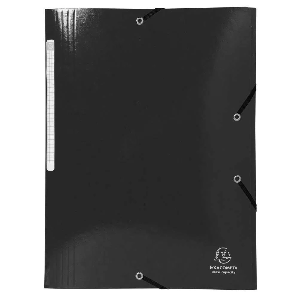 Exacompta - 55821E - Caja de 25 subcarpetas elásticas Iderama - Capacidad Maxi 3 bolsillos con tapeta - en cartulina plastificada brillante 425 g/m2 - tamaño 24 x 32 cm para formato A4 - color negro