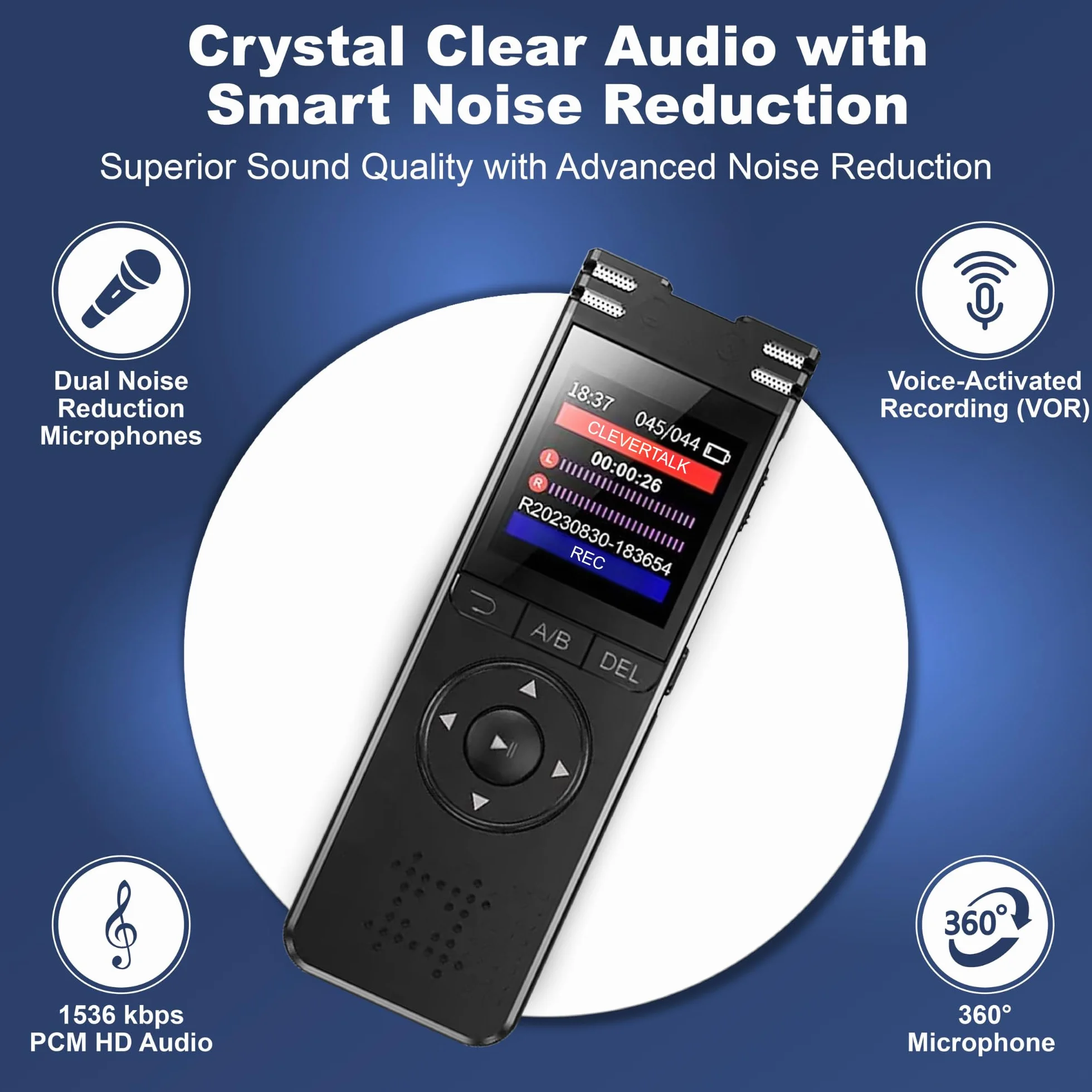 SmartRec Grabadora de Voz IA 128GB Activación por Voz Protección Contraseña Audio HD 1536kbps USB-C