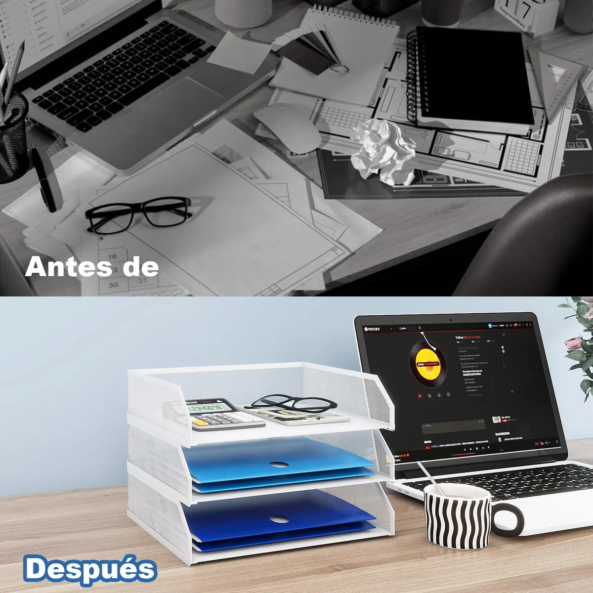 PUNCIA Bandeja para Cartas A4 Archivador de Documentos 3 Bandejas Metal Escritorio Organizador de Archivos Bandeja de Papel Almacenamiento para Oficina Sala de Trabajo Escuela Oficina Blanco