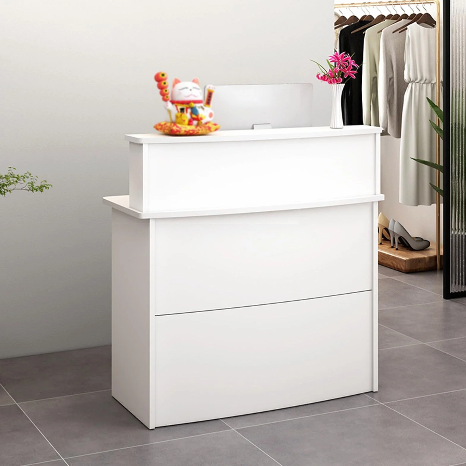 Mostrador de recepción con mostrador, mostrador de recepción con cajones con cerradura, para salón de belleza, supermercado, tienda de conveniencia, tienda de ropa, tienda de té con leche(White+Light