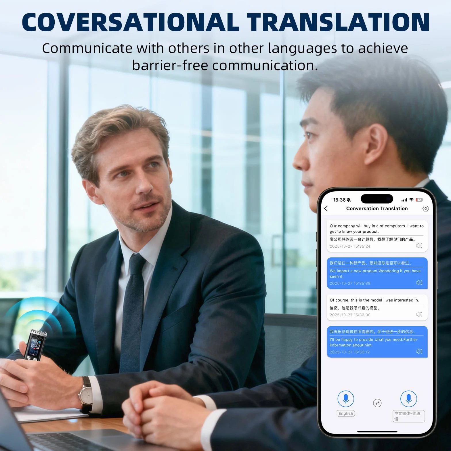 Registrador de Voz AI - Registrador de Voz Profesional Portátil, Transcribe y Resume con Tecnología AI, Compatible con 256 Idiomas, Control de Aplicación