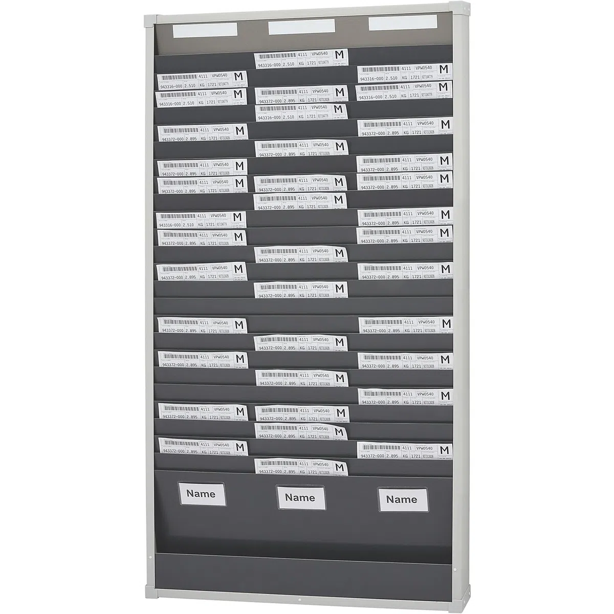 Panel modular clasificador para documentos, 25 compartimentos, altura 1350 mm, con 3 hileras.