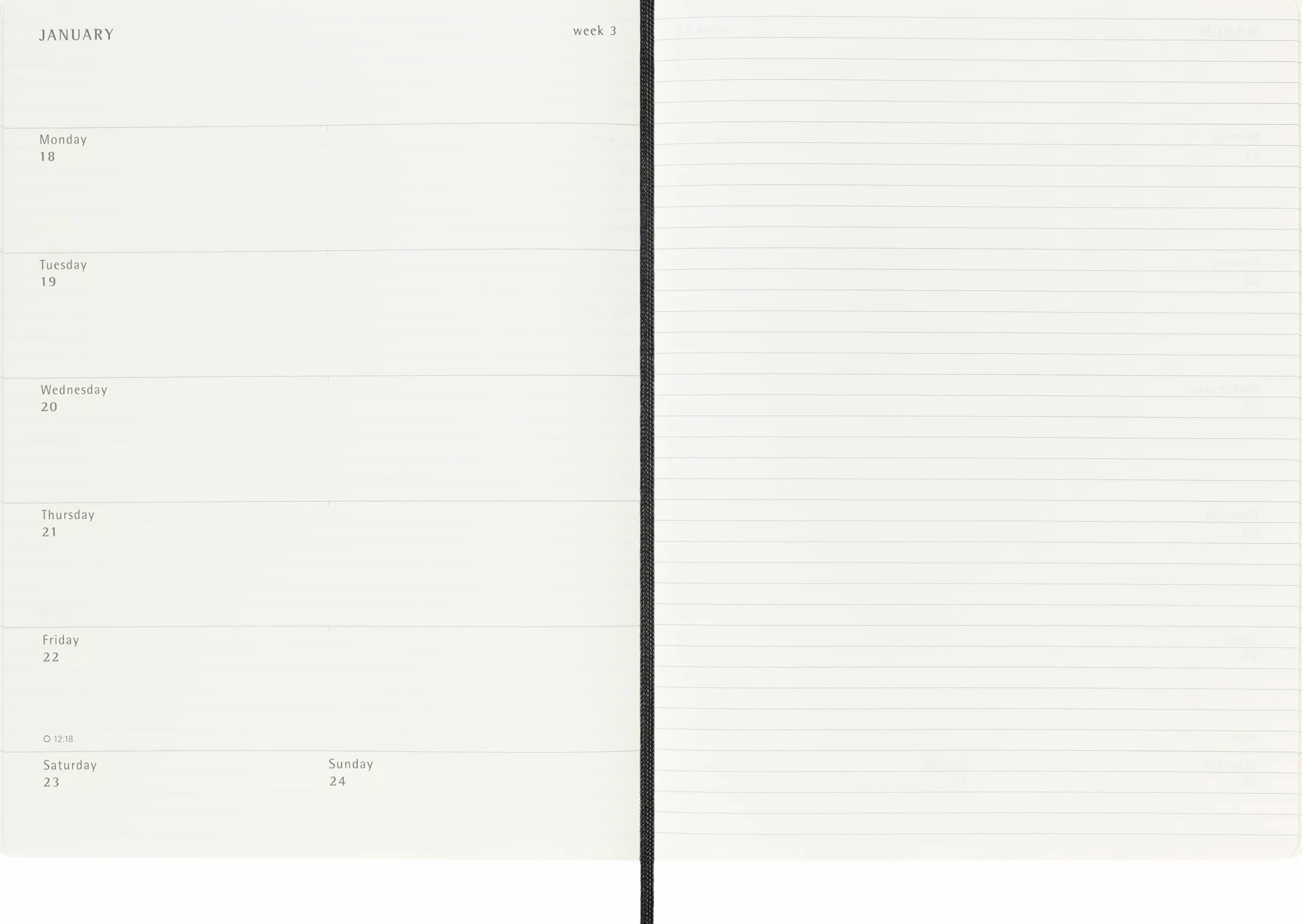 Moleskine Agenda Semanal 2026 2027 - Agenda 18 Meses Tapa Blanda Cierre Elástico Negro XL 19x25 cm