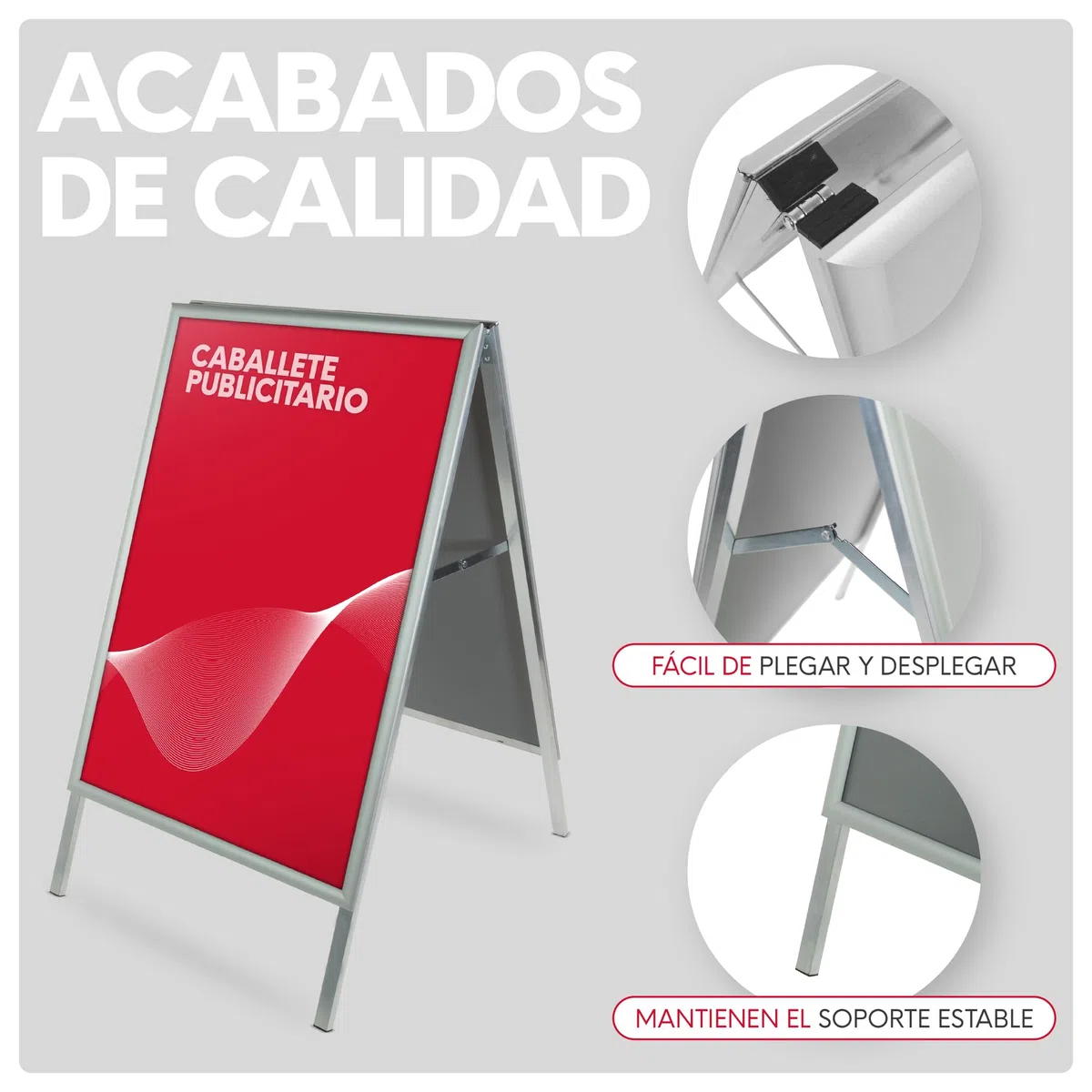 Caballete Publicitario de Aluminio Gris | Expositor Doble Cara con Sistema Click y Protector Antideslumbrante | Caballete para Carteles y Anuncios | Medidas 700x1000 mm
