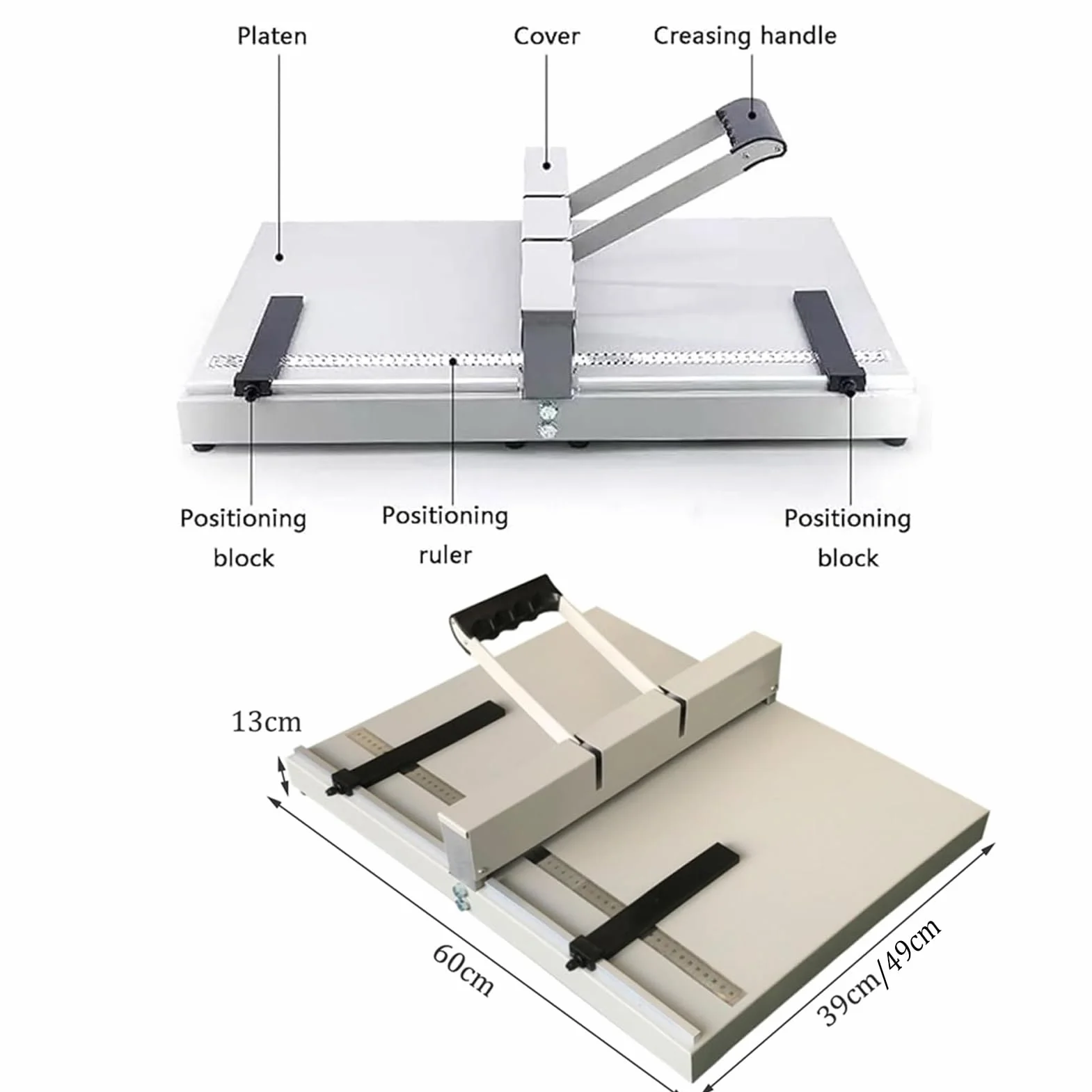 Máquina plegadora de papel A3, 350 mm/450 mm, manual, resistente, con 2 bloques ajustables y regla de posicionamiento métrica, for cubiertas de libros y tarjetas.(450mm)