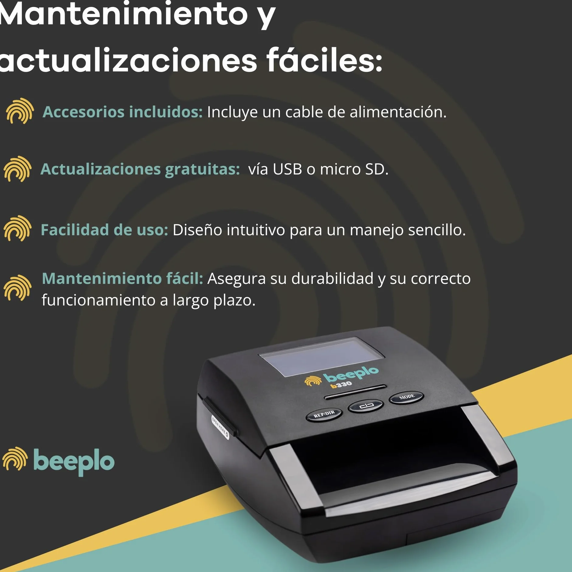 b330 | Detector de Billetes Falsos EUR | 100% Fiabilidad | Verificación Precisa Automática de 5 Divisas: EUR, GBP, CHF, NOK, SEK | Sin Batería