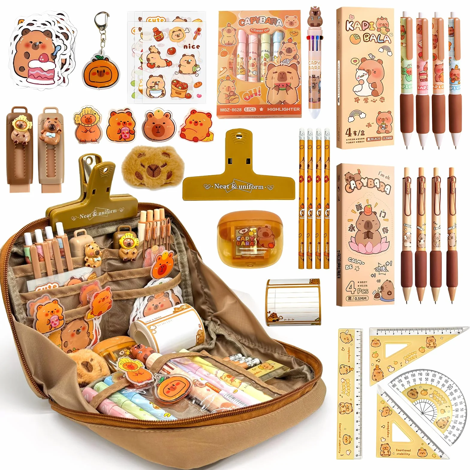 71 Piezas Kit De Capybara, Estuche Capibara, Capybara Estuches, Papelería Capibara, Regalo Para Niños Y Estudiantes Capybarapen Regalo Pegatinas Papeleria Para Escuela Oficina