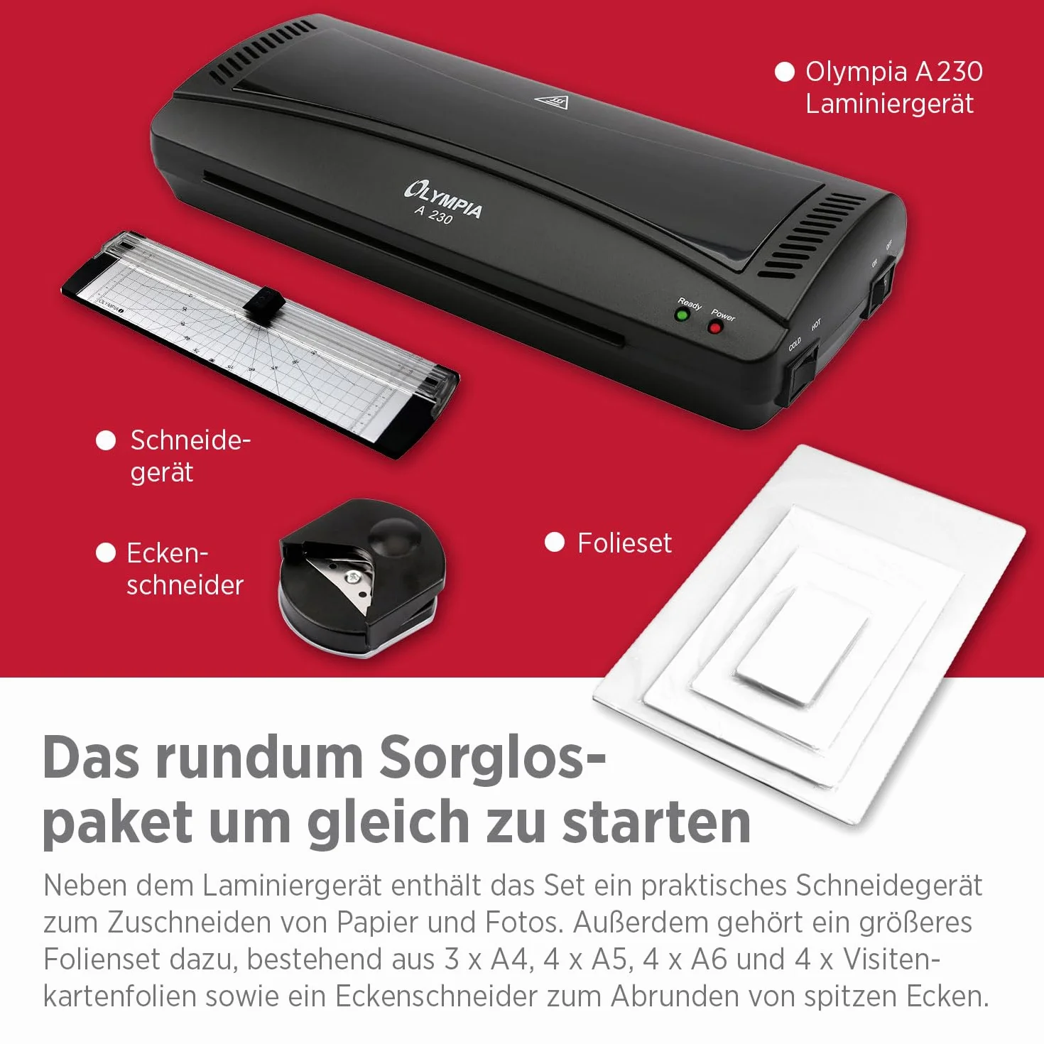 Olympia A 230, zestaw do laminowania 4 w 1 A4, 75-125 mikronów, czarny