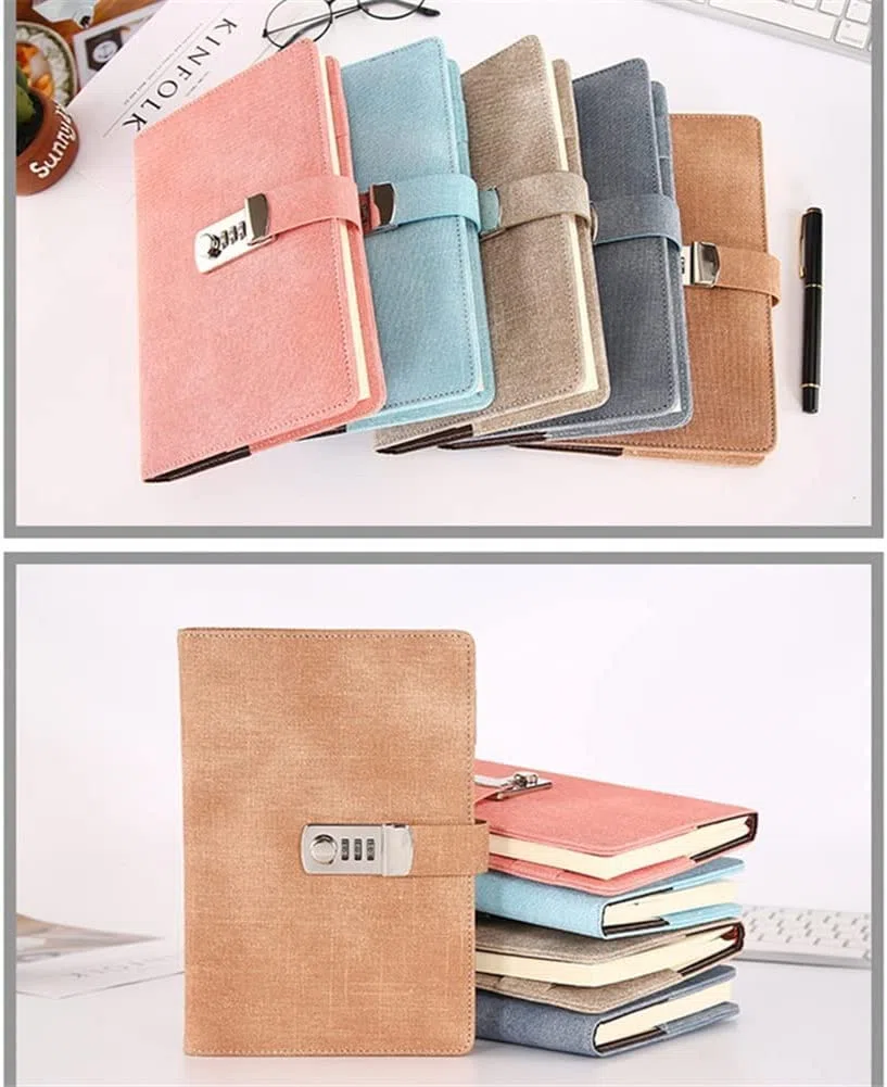 ACiyD Contraseña Cuaderno Papel Bloqueable Libro portátil PU Cuero Diario Cerradura Diario del Viajero Plan semanal Papelería Escolar Regalos (Color : Style B) (Color : Style C) (Style D)