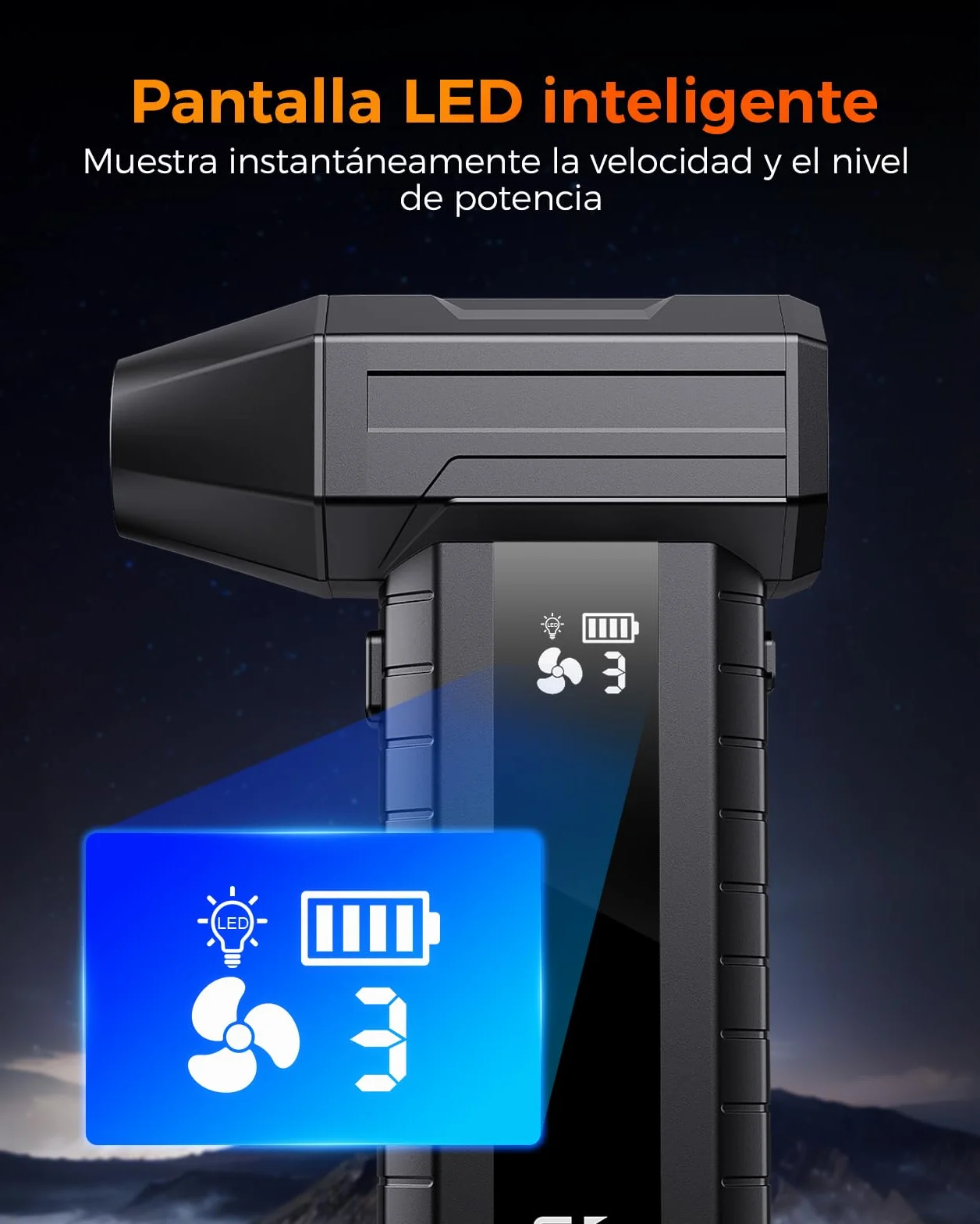 Soplador de Aire Potente – Mini Soplador Batería 200.000 RPM, 10.500 mAh, para Limpieza PC & Teclado, LED, Pantalla Inteligente, Recarga USB-C