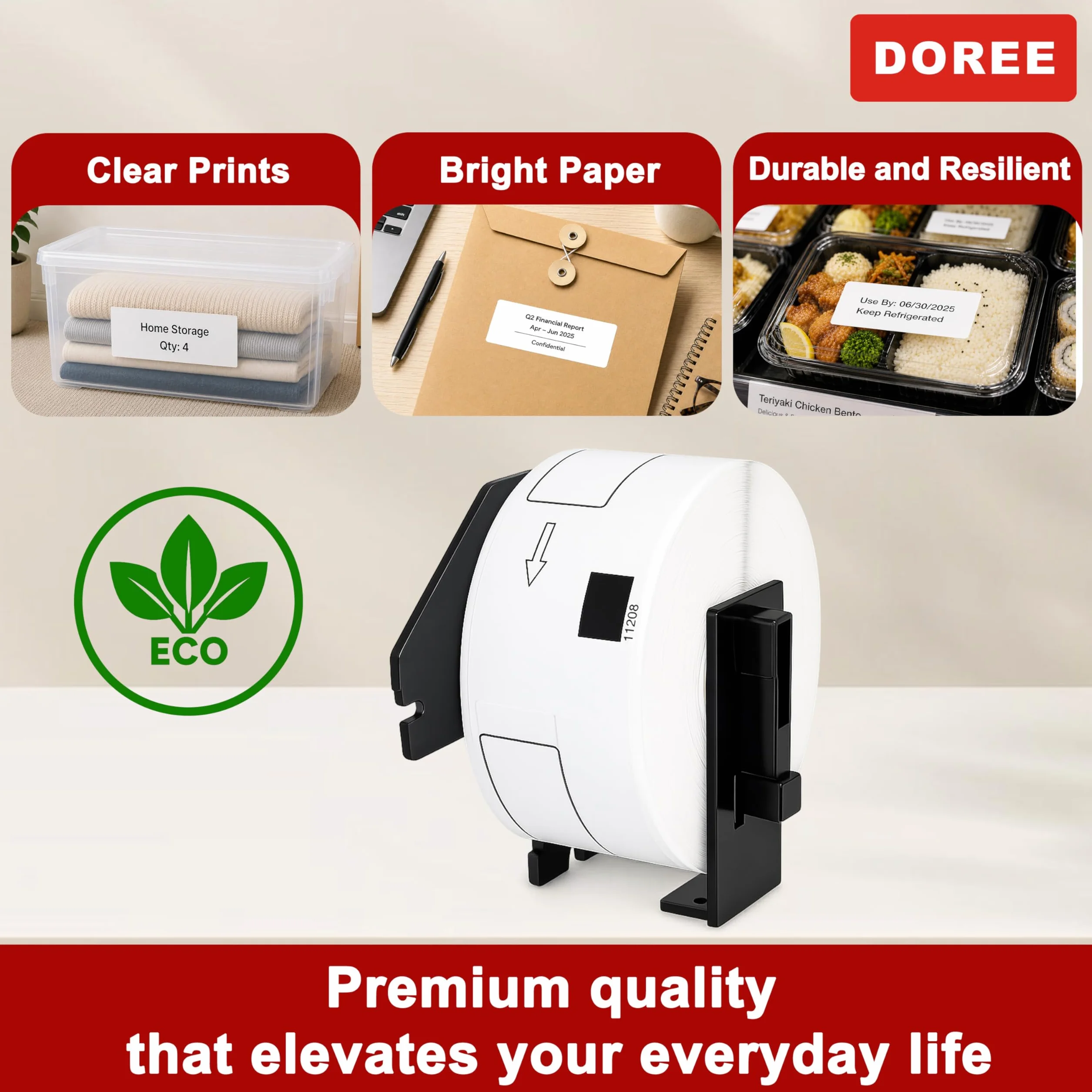 DOREE 10 Rotoli Compatibili con Brother DK-11208 Etichette per indirizzi, 38 x 90mm,Negro sobre blanco, 400 Etichette/Rotolo Per stampanti Brother QL-500,QL-570,QL-700,QL-800,QL-1050,QL-1100