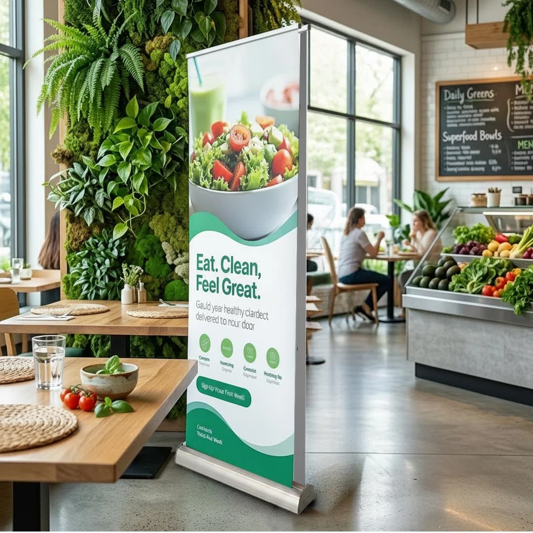 Roll up personalizado doble cara | Expositor publicitario retráctil con impresión incluida por los dos lados de 85x200 cm | Estructura en plateado + funda de transporte