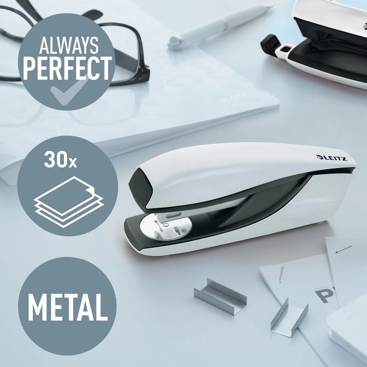 Leitz 55021001 NeXXt WOW - Grapadora (metal, capacidad: 30 hojas), color blanco