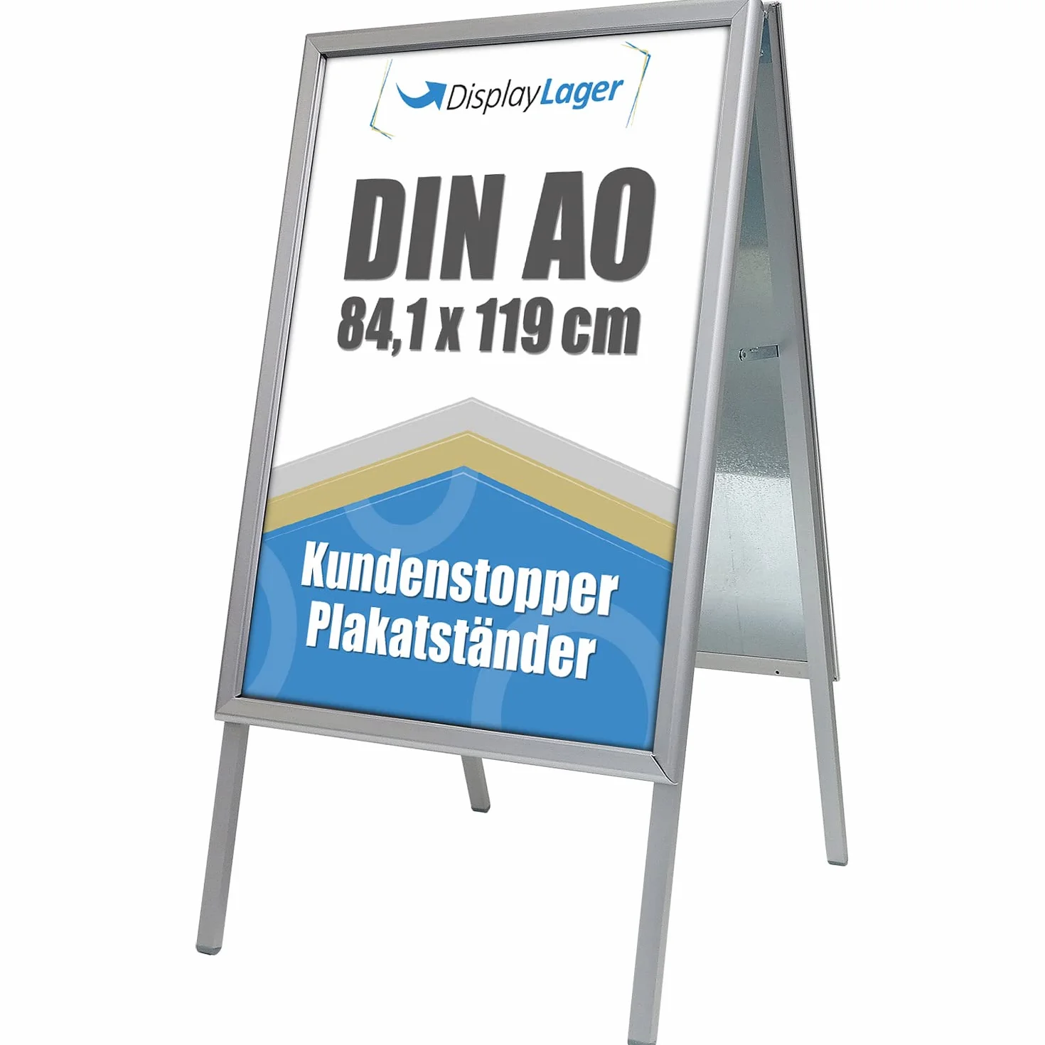 DisplayLager, Calidad danesa | Tope para clientes de aluminio | 2 carteles (ambos lados) | Soporte para carteles resistente a la intemperie para aceras (plata, A0)