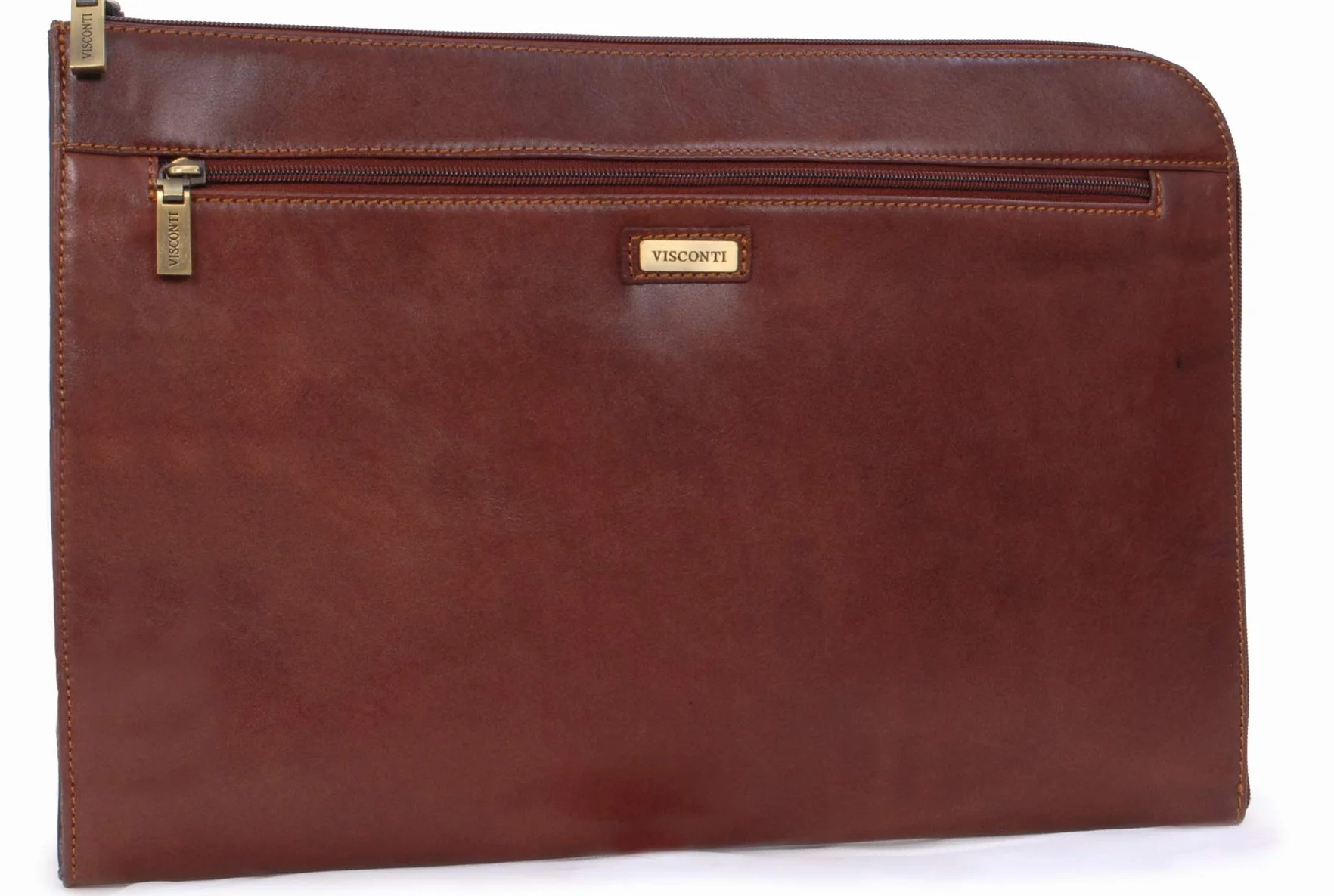 Visconti - Portacuaderno de Piel - Carpeta Portadocumentos A4 con Cremallera - Portafolio de Viaje para Hombre - Bond 18238 - Tostado