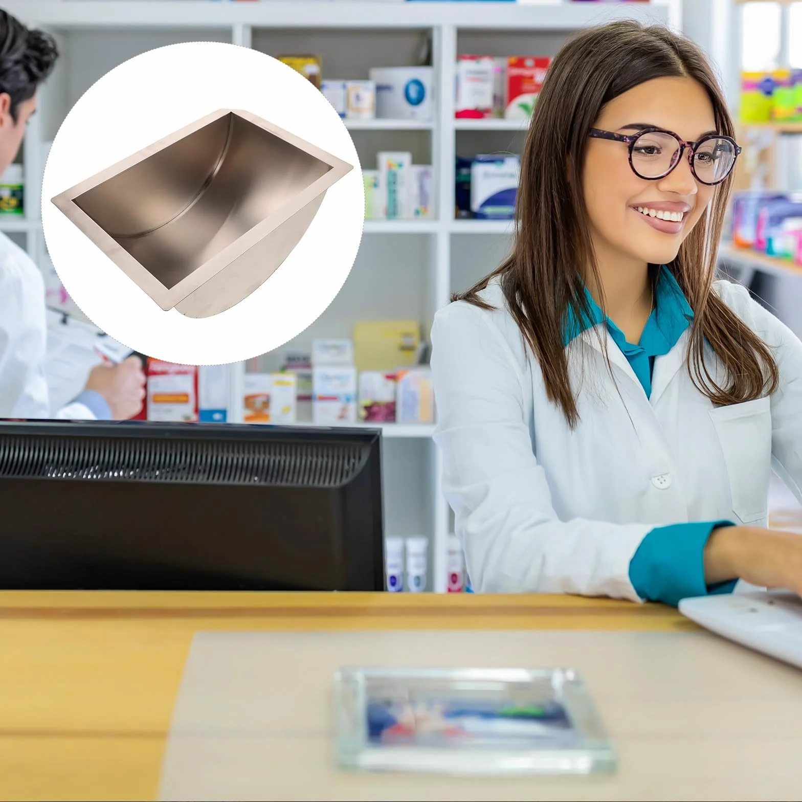 Abaodam Bandeja Organizadora de Dinero Diseño Ergonómico para Caja Registradora y Uso Versátil de Acero Inoxidable Adecuado para Ventanillas de Hospital y