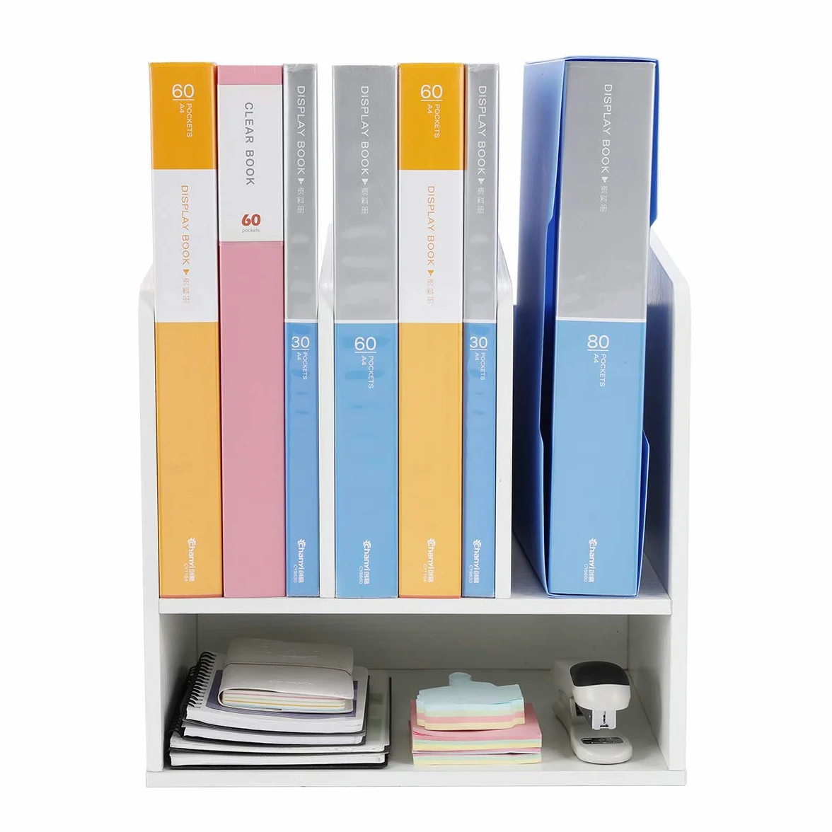 EasyPAG Organizador Escritorio Madera A4 4 Compartimentos Bandeja Documentos Blanco