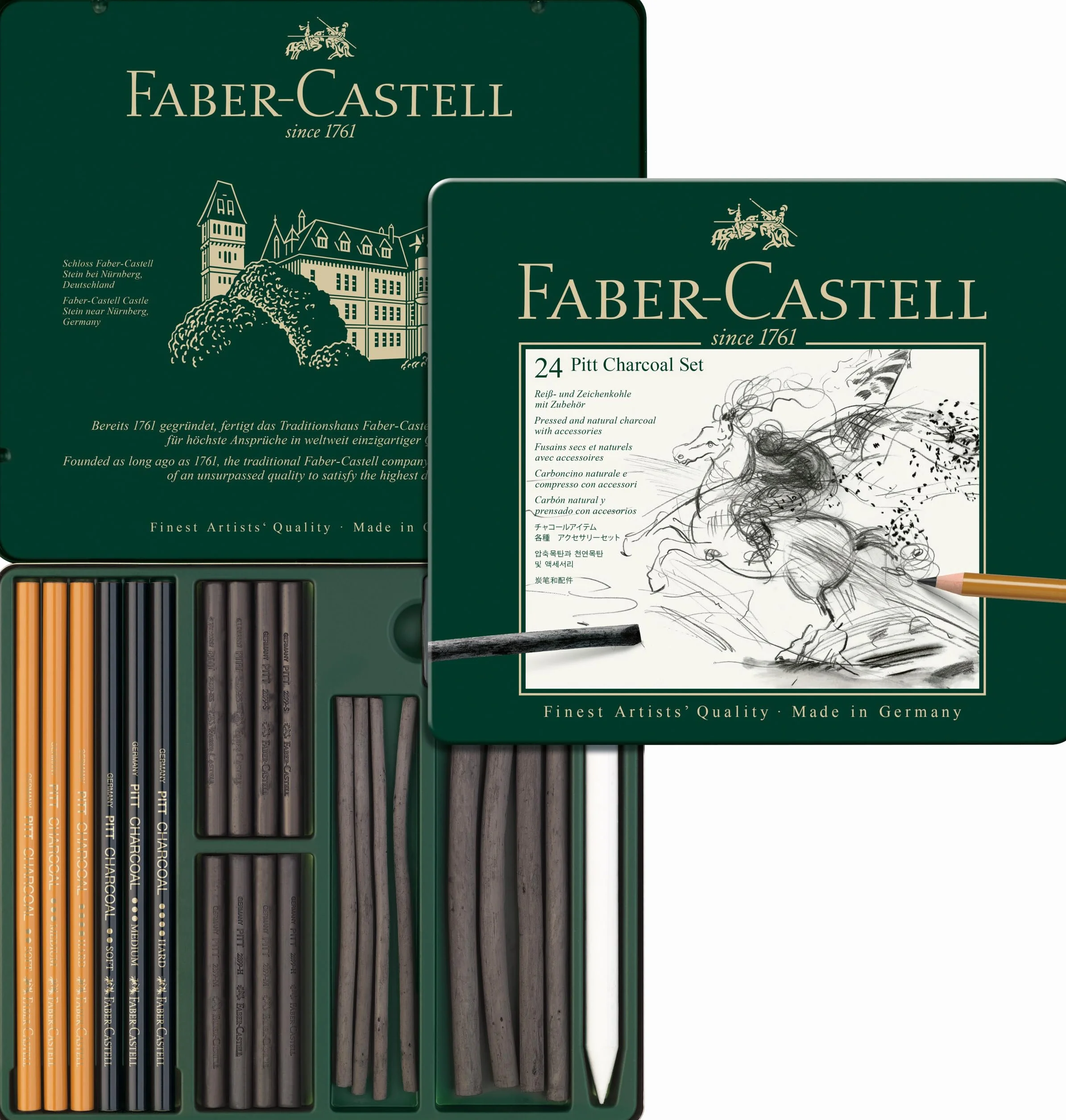 Faber-Castell Estuche de Metal 24 Piezas Carbón PITT