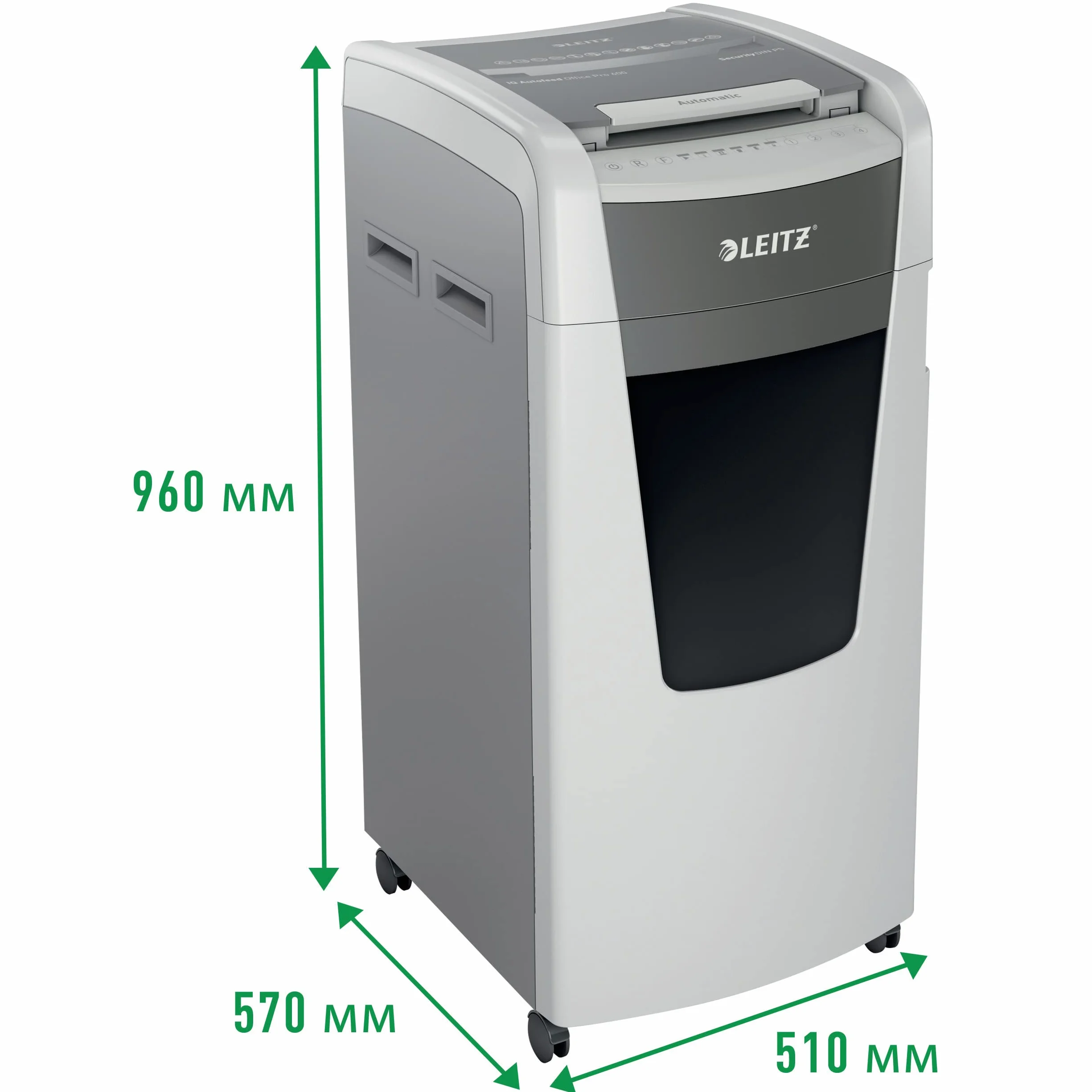 Leitz 80170000 – Destructora Automática IQ 600 Pro Autofeed P4, Autoalimentación 600 Hojas, Corte Partículas 4x28 Mm, Funcionamiento 240 Mins, Papelera 110L Con Puerta, Control Táctil Con Bloqueo PIN