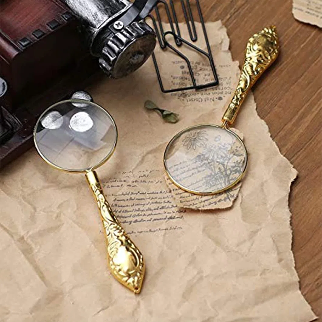 5X Lupa pequeña Lupa de Mano Ligero Metal Niños Personas Mayores Lectura Lente de Vidrio óptico Alta claridad for Lectura, Pasatiempos, Reparación, Observación Oro Lupa