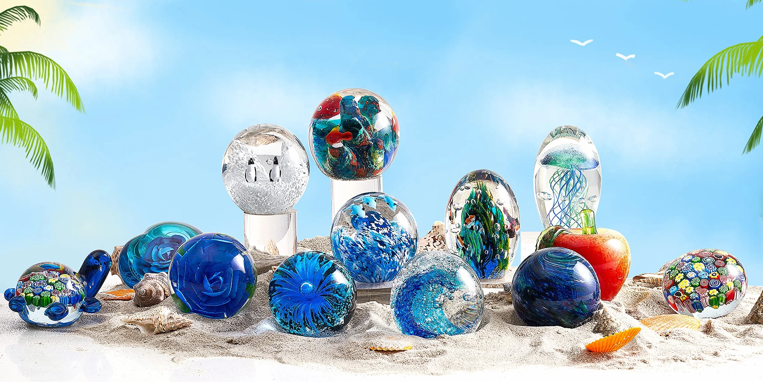 Figura de flor de vidrio soplado a mano, pisapapeles de vidrio para regalo de cumpleaños