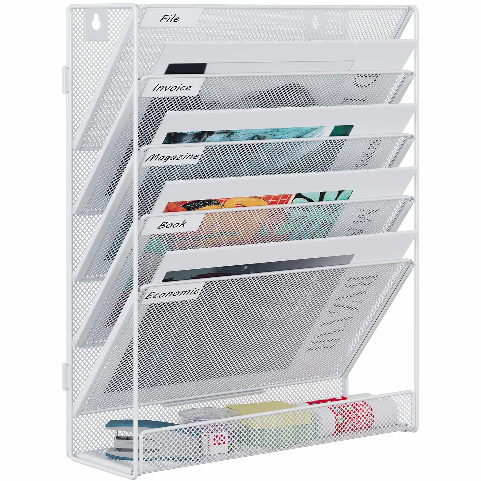 EasyPAG Soporte Documentos Pared A4 6 Compartimentos Metal Organizador Archivador Blanco