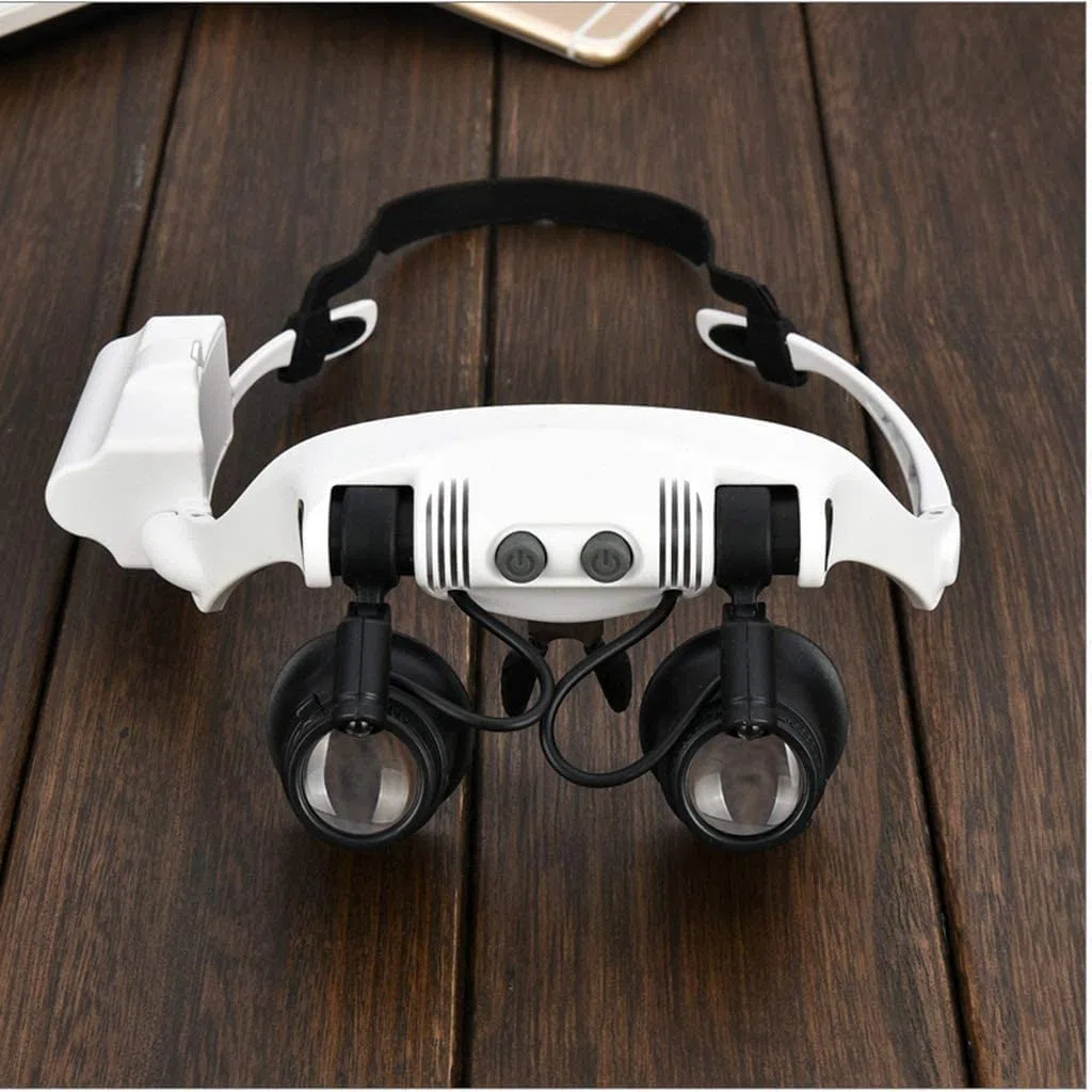 Lupa De Diadema Manos Libres HD con Luz Led - Zoom De 10X A 25X con 4 Lentes Desmontables - Lupa De Cabeza con Luz para Lectura, Lupa para Joyería, Reloj, Etc.