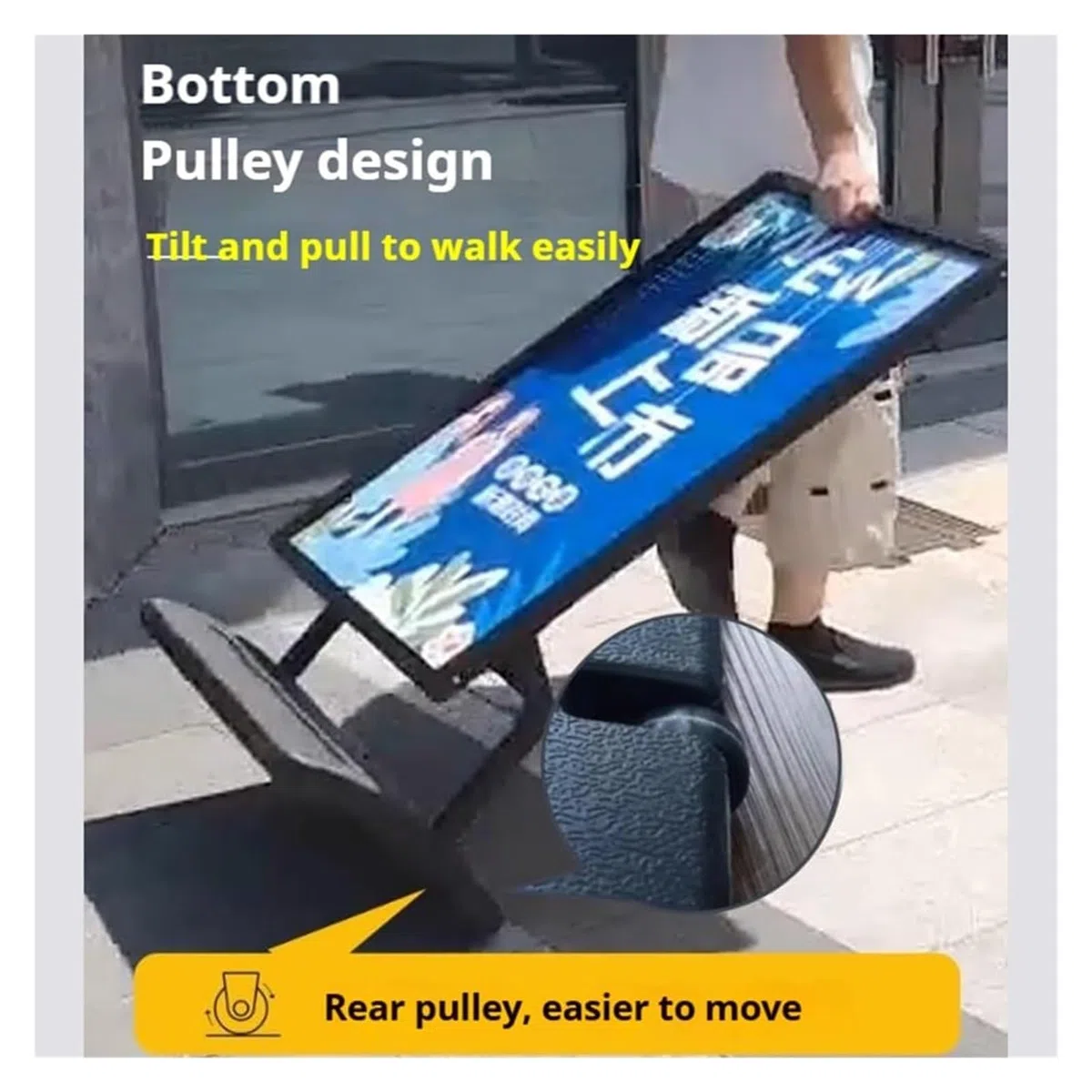 Soporte For Carteles De Exterior con Base Rellena, Resistente Al Viento, For Aceras, con Dos Ruedas En La Parte Inferior, For Negocios, Publicidad, Menús Y Guías.(Black)