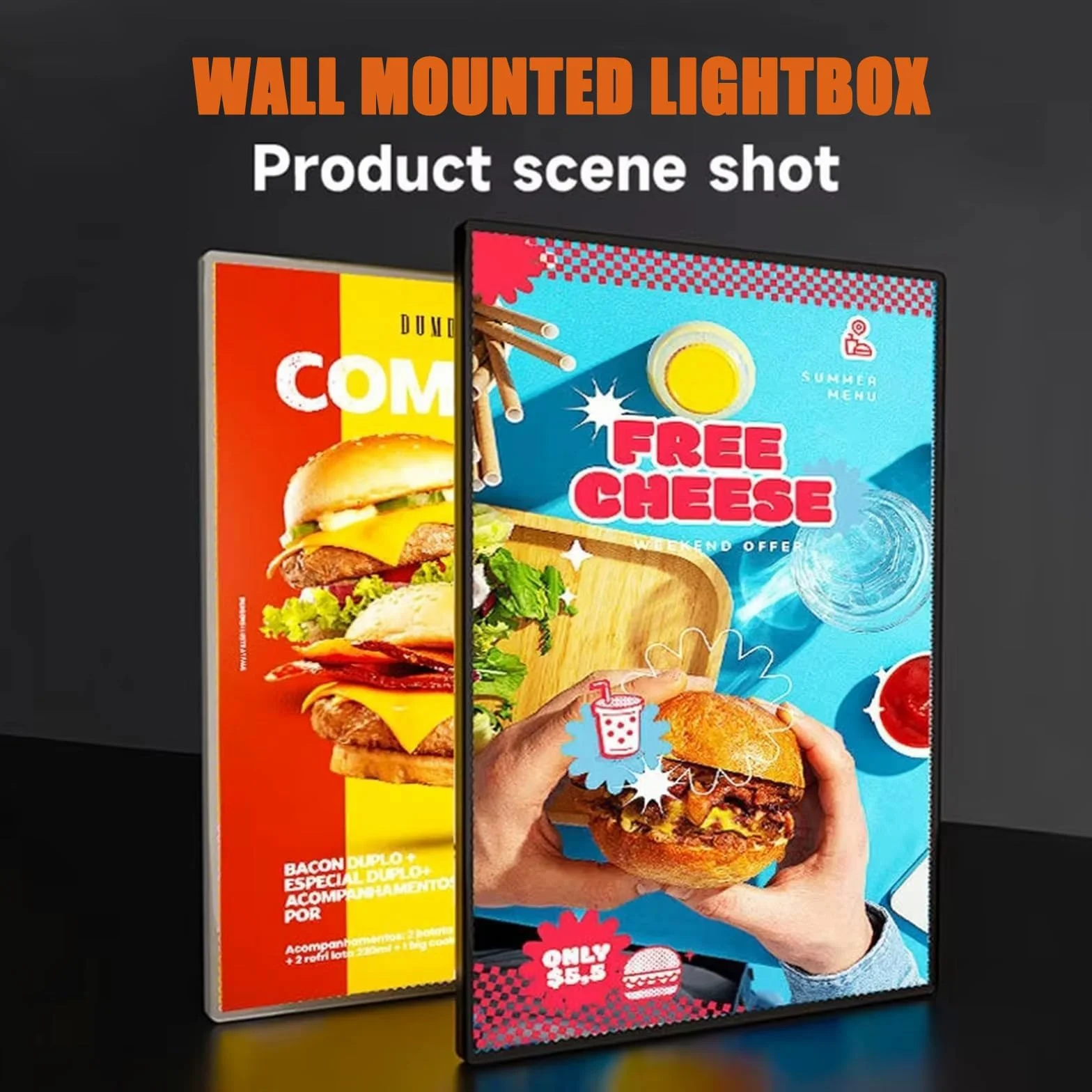 Caja de luz LED, marco de exhibición publicitaria montado en la pared - Tablero de menú iluminado de vidrio templado ultradelgado para restaurantes, bares, tiendas, cafeterías black A3