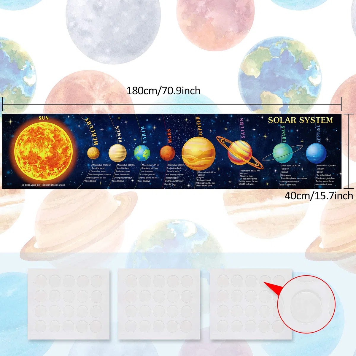 Sumind Póster del sistema solar, pancarta de ciencia, grande, educativo, para niños, decoración educativa, para aula, dormitorio, decoración educativa, 70.9 x 15.7 pulgadas