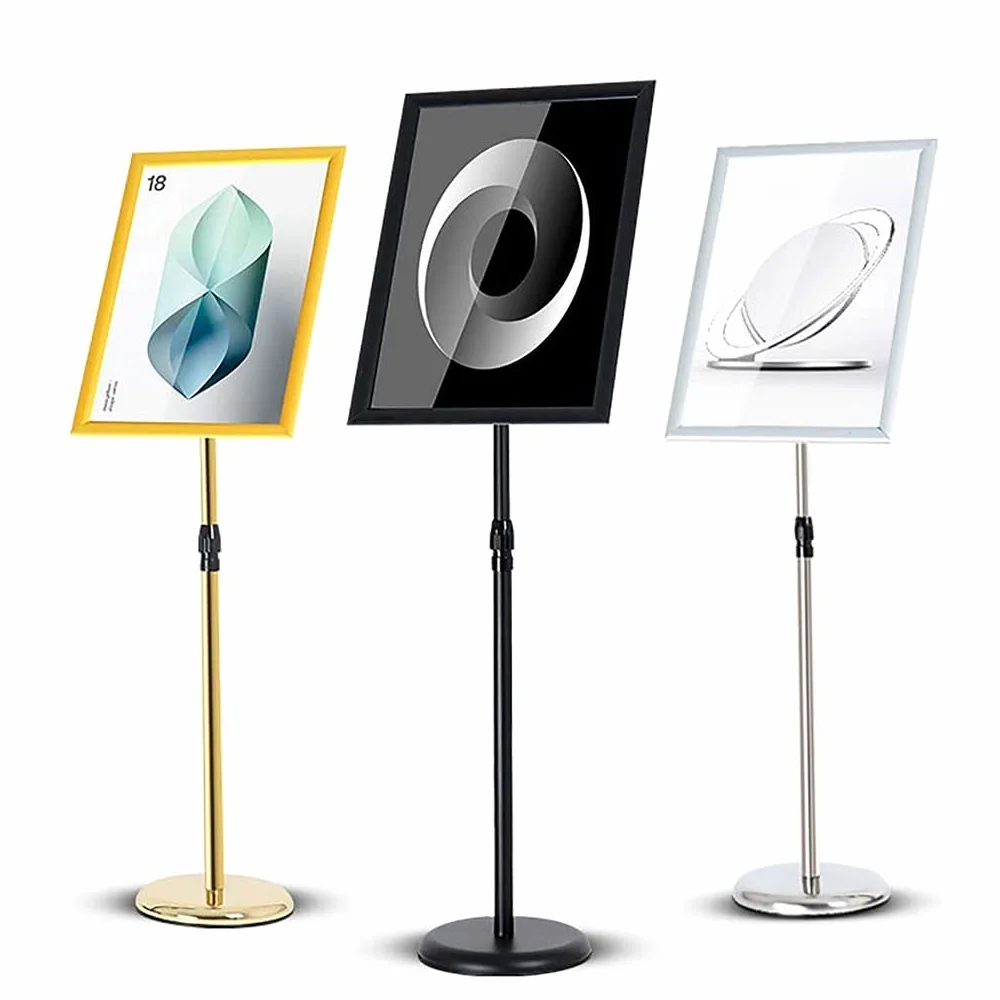 Soporte de Suelo para Carteles con Base, Soporte de Pedestal Resistente para Carteles publicitarios, Soporte para menús de Negocios para Colocar en el Suelo, Permite la visualiz, Black-A4
