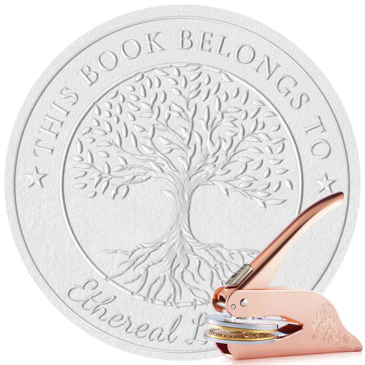 Easycosy Sello Libros Relieve Personalizado, Boda Embosador de Libros Ex Libris Personalizado, Sello en Relieve Personalizado con Nombre, Embosser para Libro