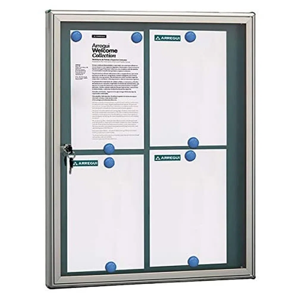Arregui PAN72 Panel de Anuncios de aluminio y metacrilato para 4 hojas DIN A4, plata