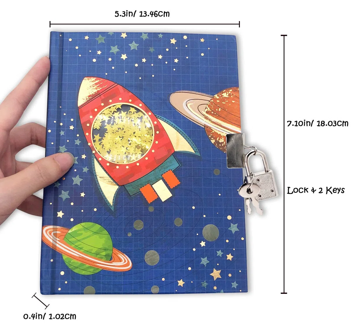 Agenda de Lujo con Estampado en lámina metálica. Diario con candado for niños, diseño de Nave Espacial Lentejuelas agitables, Secreto Personalizado, Material Oficina Escolar for Estudiantes