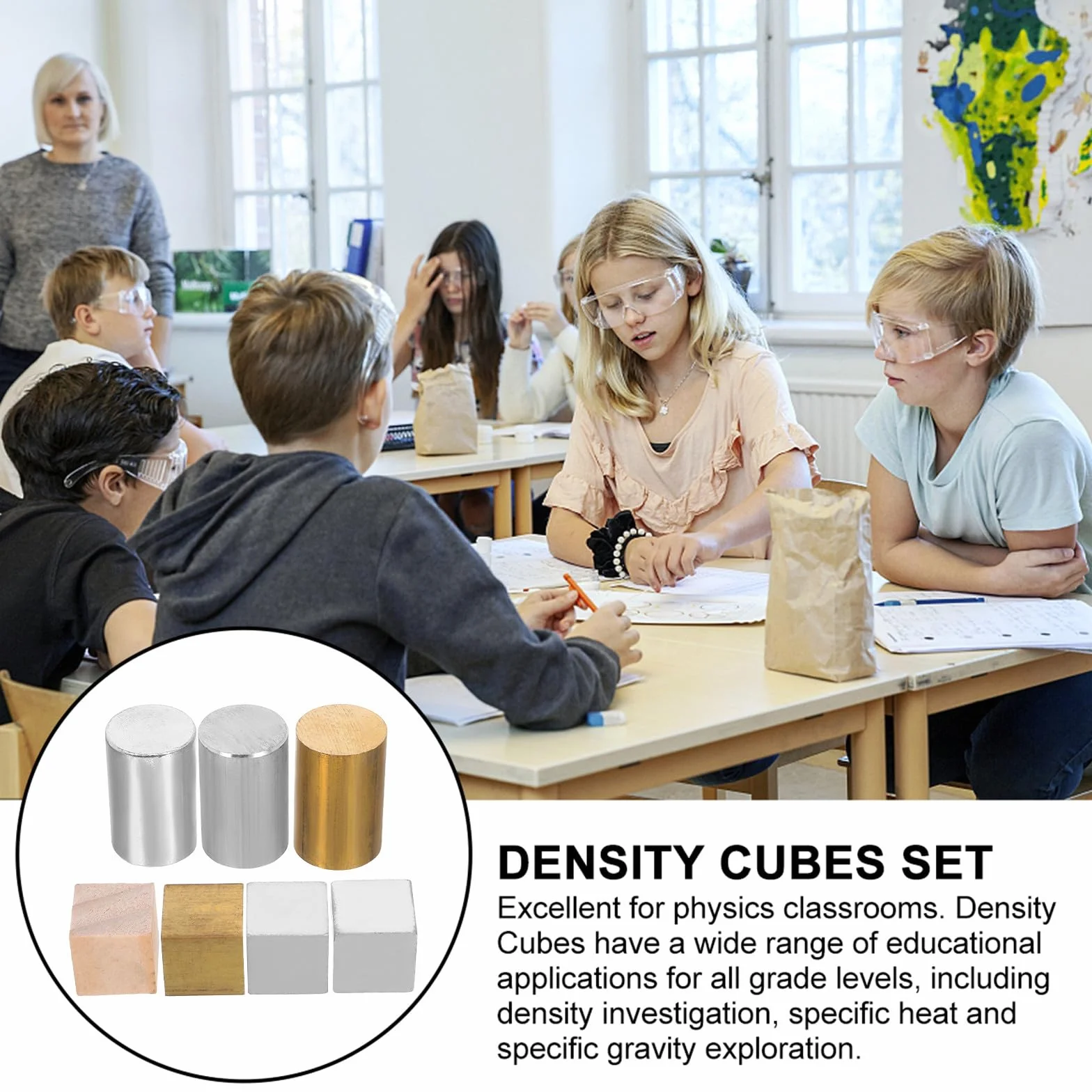 Juego Educativo de 7 Bloques de Densidad de Cobre, Hierro y Aluminio para Comparación de Materiales y Demostraciones Científicas en Clases y Hogar