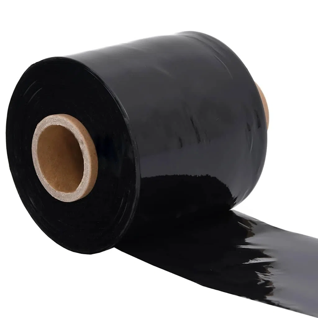Láminas elásticas negras de 23 μm, 10 cm x 300 m, material de embalaje de polietileno, 10 unidades con asa para cartón, suministros de envío, acolchado y protección de transporte, versátiles