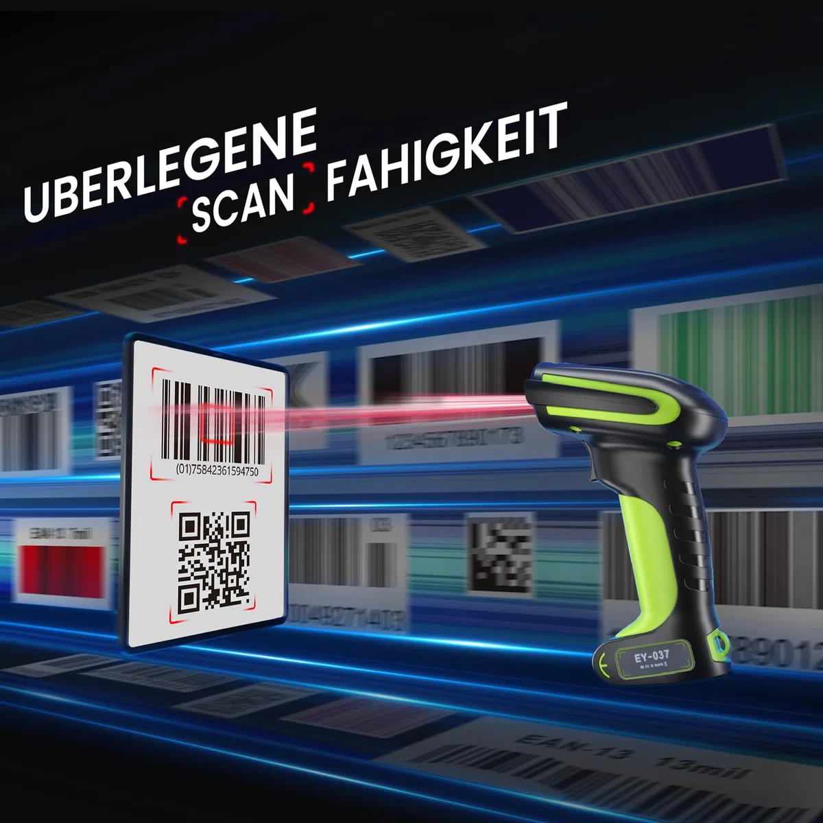 Eyoyo 2D QR Industrial - Escáner de códigos de barras inalámbrico con soporte de carga inalámbrico, resistente, resistente al agua, IP65, lector de códigos de barras 3 en 1 con Bluetooth, inalámbrico