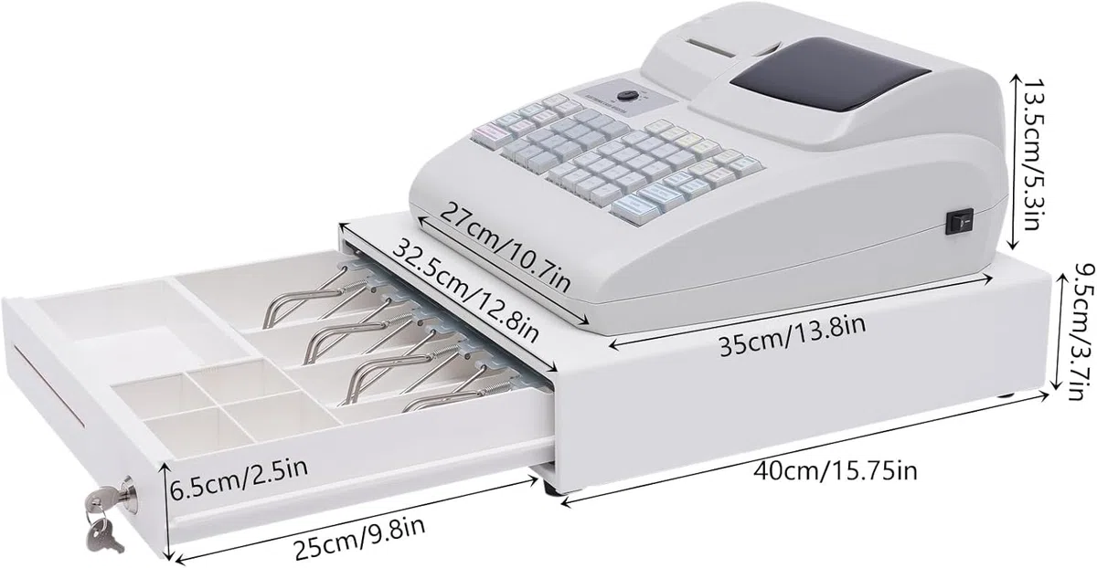 Caja Registradora Electrónica De 47 Teclas, Sistema Tpv Comercial De Acero Inoxidable con Cabezal De Impresión Térmica Y Pantalla Led De 6 Pulgadas para Comercios Minoristas, Restaurantes Y