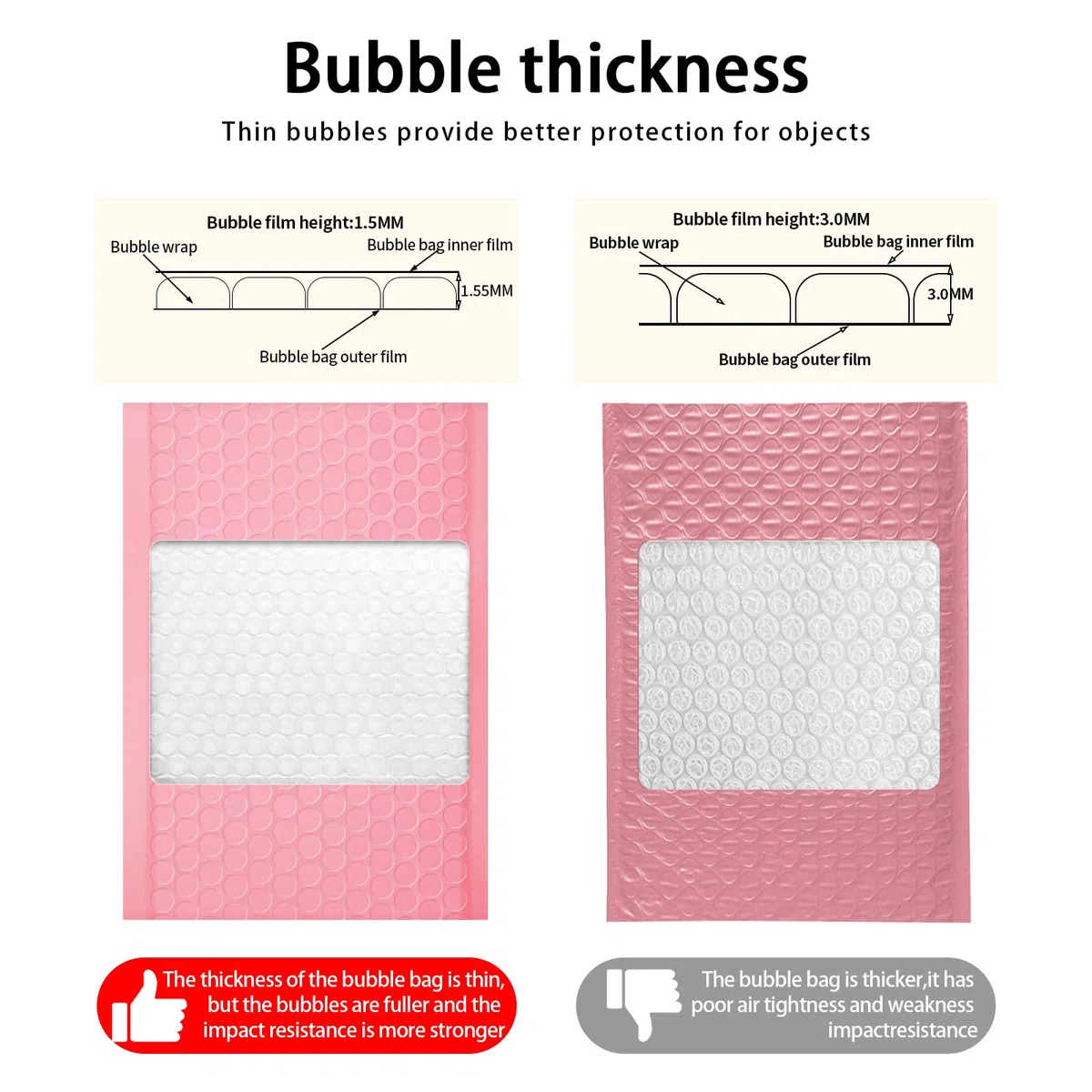 Sobres de burbujas, sobres acolchados de burbujas de 4 x 7 pulgadas, paquete de 100 sobres de burbujas opacos, autoadhesivos, bolsas impermeables para envío y embalaje (rosa, 4 x 7-100 unidades)