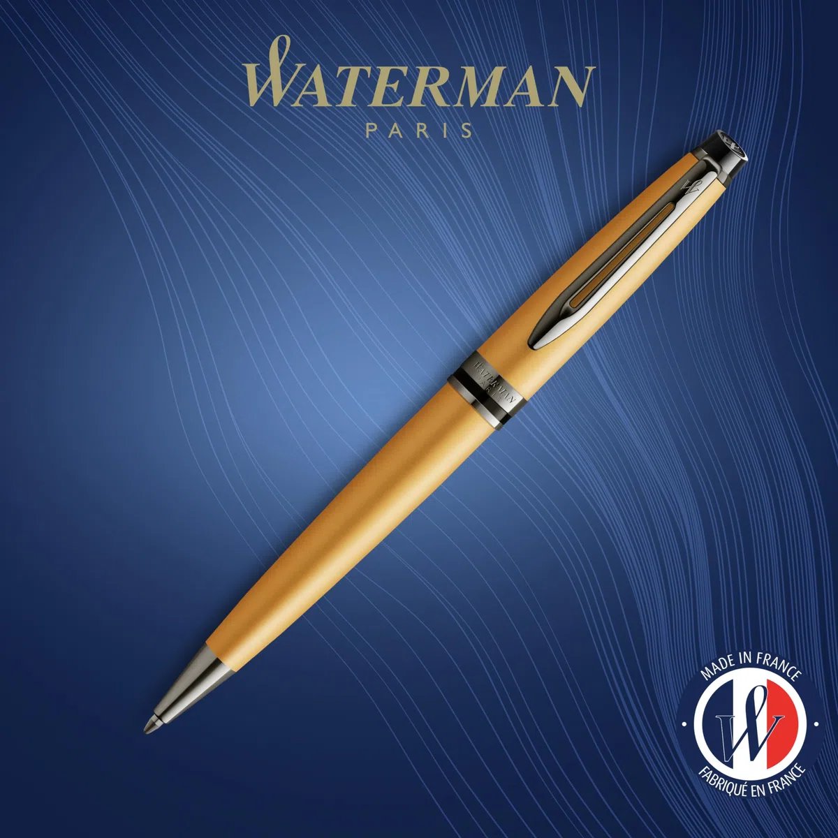 Waterman Bolígrafo Expert | Lacado en dorado metalizado con detalles en rutenio | Punta mediana | Tinta negra | Con caja de regalo