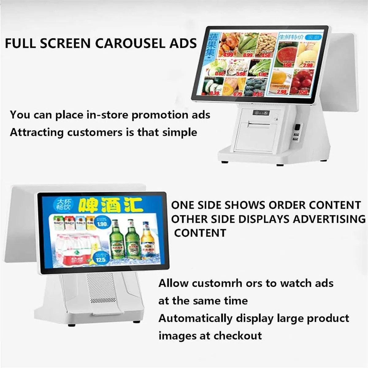 Tpv: Caja Registradora Todo En Uno De 20,4 Pulgadas Con Pantalla TáCtil Dual, Pantalla De 1366 X 768, EscáNer De CóDigo De Barras, Impresora, CajóN De Efectivo Y Punto De Venta.