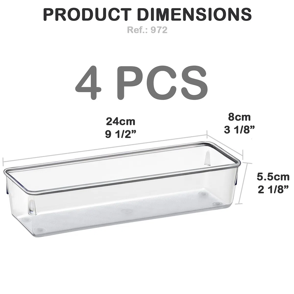 Acrimet Organizador de Cajón Modular, Bandejas de Almacenamiento en Caja para Oficina, Hogar, Maquillaje, Cocina, Cajón de Trastos (4 Piezas) (Plástico Transparente de Cristal)