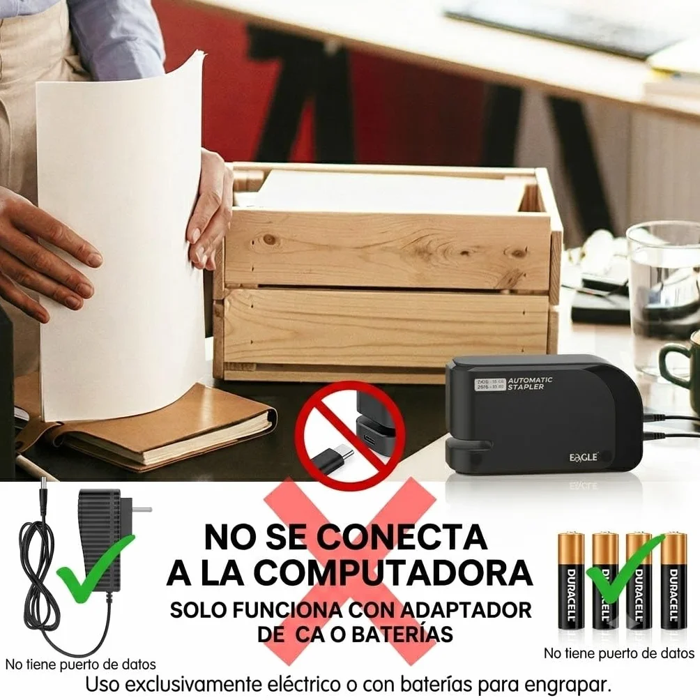 Engrapadora Automática Eléctrica Autónoma, Grapadora Electrónica de Alta Eficiencia para Oficina, Doble Alimentación con Adaptador de CA o Baterías, Capacidad 15-20 Hojas, No Requiere Computadora