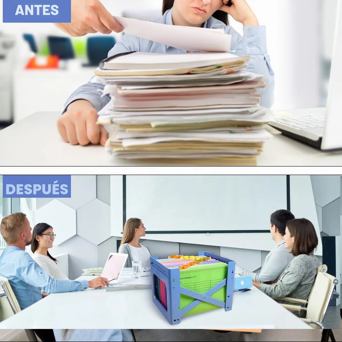 Archivos colgantes A4, 25 carpetas colgantes de polipropileno con pestañas, insertos de tarjetas y bolígrafo borrable, trabajo, oficina (5 colores)