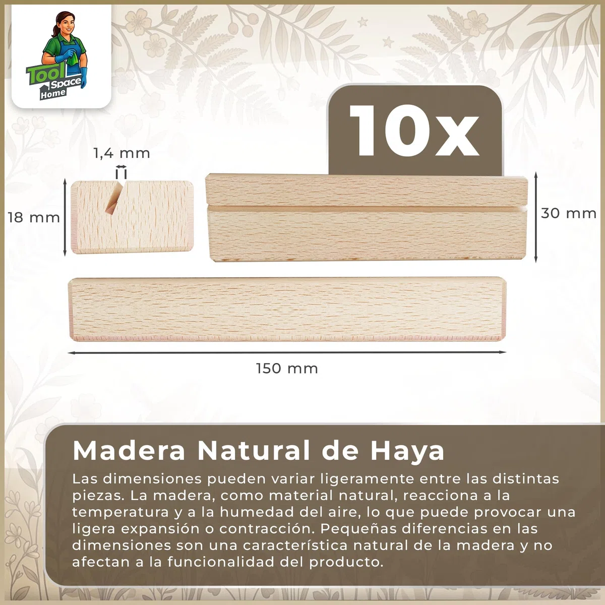 ToolSpace Soporte de Fotos de Madera - Soporte de Exhibición de Tarjetas de Menú de Madera - Soporte de Tarjetas de Visita - Soporte de Tarjetas de Visita de Madera de Haya Natural - 1.8x3x15 cm 10pcs