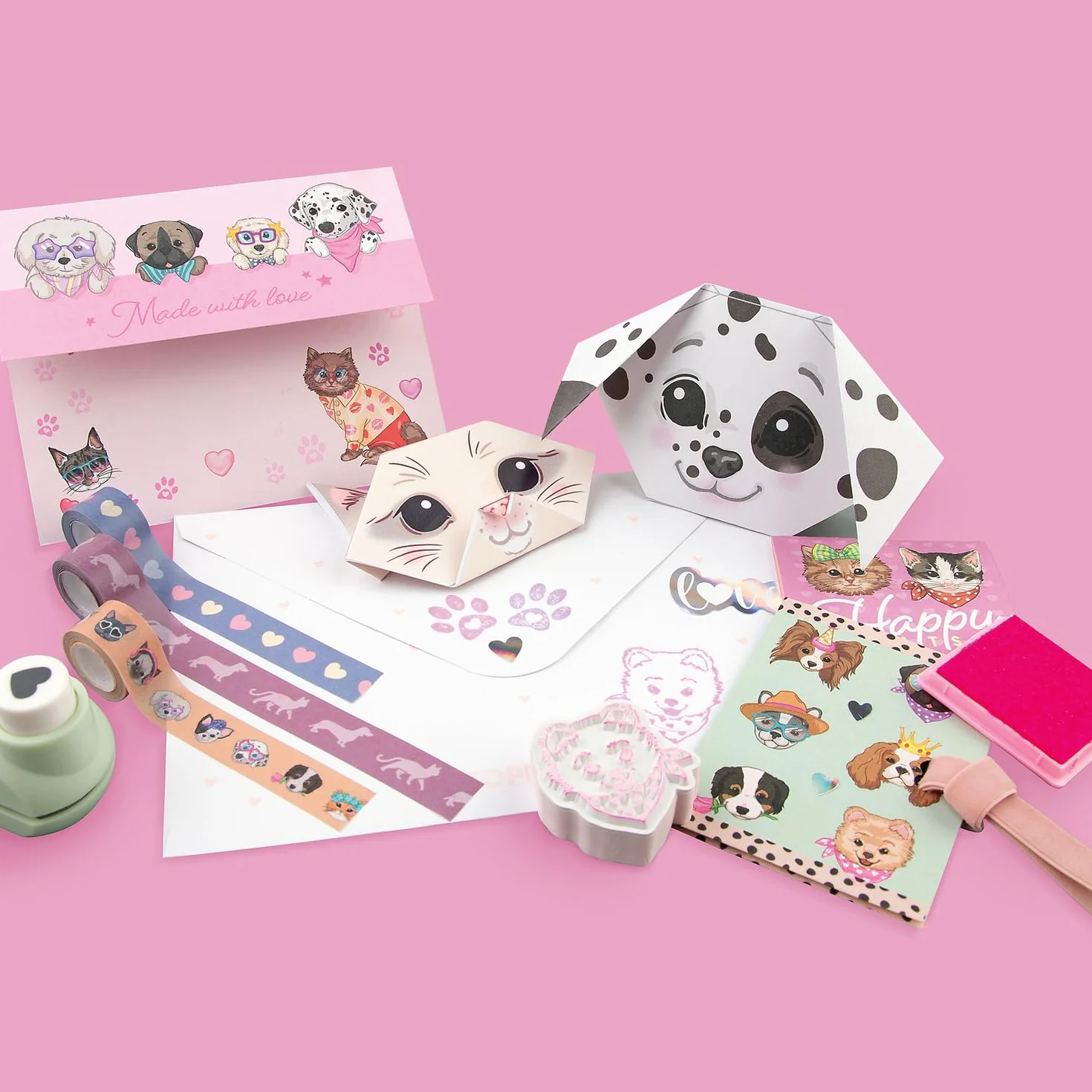 Depesche 12881 TOPModel Kitty and Doggy - Set de Letras a Mano en diseño de Perros y Gatos, Incluye Papel de Carta, Sobres, Pegatinas, Sello UVM.